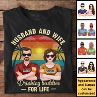 Husband Wife Drinking Buddies For Life Anniversary Couples Personalized Unisex T-shirt