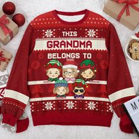 This Grandma Belongs To These Kids Personalized Custom Memaw Christmas Gift Unisex Wool Ugly Sweatshirt