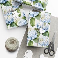 Blue Floral Wrapping Paper, Blue Hydrangea Gift Wrap