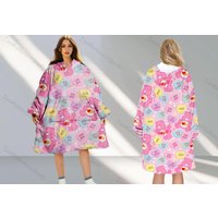 Cute Pink Bear Hoodie Blanket, Care Bear Cartoon Winter Hoodie Blanket