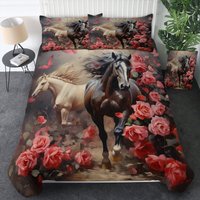 Wild Horse Duvet Cover With Pink Roses