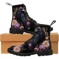 Goth Crow Canvas Boots, Cute Aesthetic Boots, Fashionable Boots