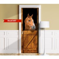 Horse In Stall - Sticker For Door, Wall Or Fridge Door Cover