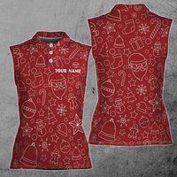 Golf Custom Beautiful Red Xmas Pattern Christmas 3d Women Sleeveless Polo