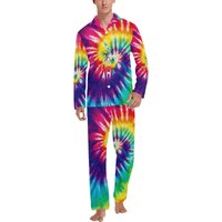 Buttoned Pajama Set For Men, Tie Dye, Rainbow Pajamas Set