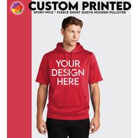 Custom Men's Short Sleeve Hoodie Custom Fleece Short Sleeve Hooded Pullover