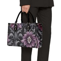 Mystery & Delight- Goth Purple Flowers Purse, Floral Faux Leather Hand Bag