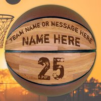 Personalized Basketballs, 3 Text Boxes, Wood Floor Basketball