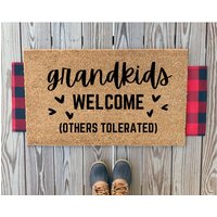 Grandkids Welcome Others Tolerated Doormat | Front Door Welcome Mat | Patio Decor