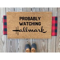 Probably Watching Hallmark Doormat | Funny Christmas Mat | Coir Doormat