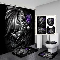 Gothic Dragon Purple Rose Shower Curtain Bath Mat Toilet Seat Lid Cover Rug