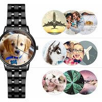 Custom Photo Watch For Men, Engraved Text Name Steel Belt Watch Watch