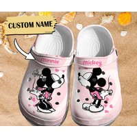 Couple Pink Mouse 3d Clog Shoes, Custom Name Cartoon Clogs, Summer Vibe Beach Holiday Trip Birthday Gift