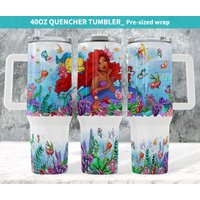 40oz Black Mermaid Tumbler Quencher Tumbler, Princess Tumbler