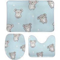 My Daily 3 Piece Bathroom Rug Set Cartoon Koala Bear Blue Contour Mat, Toilet Seat Lid Cover