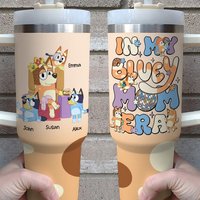 Personalized Gifts For Mom Blueydad In My Mom Era, Custom 40oz Tumbler With Handle