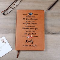 Personalized Graduation Gift Journal, Engraved Leather Cover Notebook