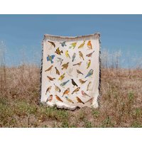 Vintage Bird Watcher Woven Blanket