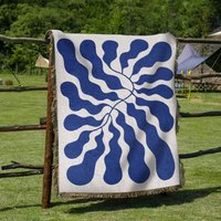 Blue Matisse Leaf Beach Throw Blanket | Modern Minimalist Decor