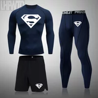 Men Superhero Sport Suits Jerseys Tights Pants Running Boxing Sets