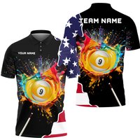Billiards 9-ball Colorful Paint Usa Flag Polo Shirt