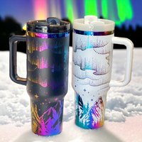 Northern Lights 40oz Iridescent Tumbler, Mountain Theme, Stanley Like Cup
