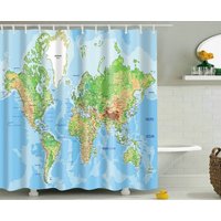 Waterproof World Map Shower Curtain Set