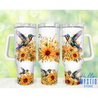 Sunflower Hummingbird 40oz Tumbler, Hummingbird Tumbler