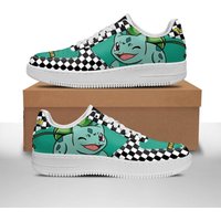 Poke Bulbasaur Shoes Checkerboard Custom Sneakers Low Tops For Anime Fans