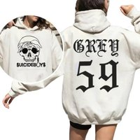Suicideb0y Grey 59 Hoodie, Casual Hoodie