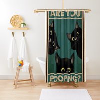 Three Baby Black Cats - Are You Pooping Poster Shower Curtain