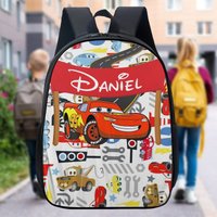 Personalized Car World Backpack, Custom Name Red Racing Car