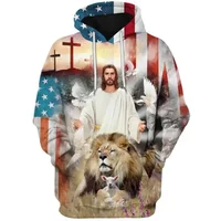 Jesus Lion Lamb Dove American Flag Christian 3d Hoodie