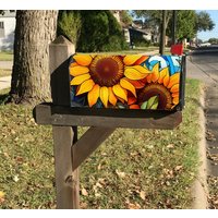Stained Glass Sunflowers Mailbox Cover