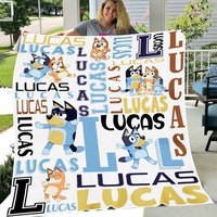 Personalized Cartoon Blue Dog Blanket