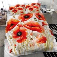 Poppy Watercolor Flower Quilt Cover Bedding Set