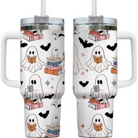 Cute Ghost Reading Tumbler 40oz, Halloween Bookish 40oz Tumbler
