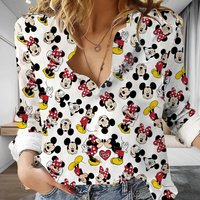 Mouse Linen Shirt, Cute Mouse Button Down Womens Blouses