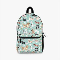 Watercolor Dogs And Flowers On Aqua Blue Backpack