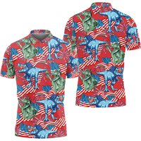 Gopory Dinosaur Golf Shirts For Men Patriotic American Flag Polo Shirts