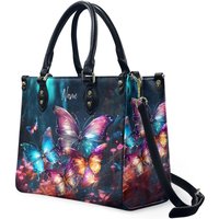 Custom Name Magic Forest With Colorful Butterflies Leather Bag