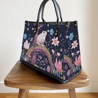 Witchy Goblincore Frog Forest Lotus Top Handles Vegan Leather Handbag