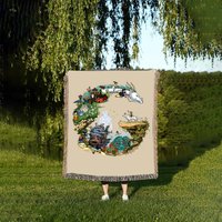 Vintage Anime Woven Blankets, Anime Art, Ghibli Gift, Howl, Totoro, Blanket Spirited