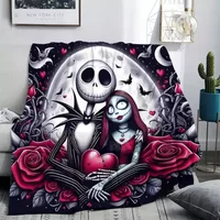 Nightmare Before Christmas Jack & Sally Horror Halloween Roses Blanket