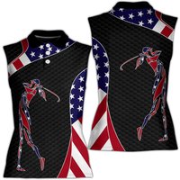 American Flag Patriot Golf Black Women Sleeveless Polo Xs-4xl