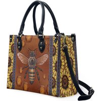 Bee Sunflower Leather Bag,bee Handbag, Sunflower Handbag, Bee Handbag
