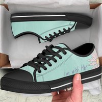 Kamala 2024 Chucks - Low Top Sneakers Teal Flowers. I'm With Her