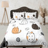 Cute Cat Print Bedding Sets, Bedroom Decor
