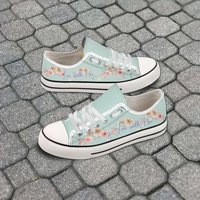 I'm With Her Teal With Flowers And Purple Lettering Kamala 2024 Chucks - Low Top Sneaker