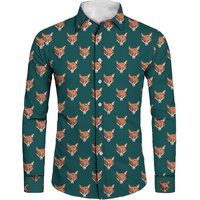 Long Sleeve Slim Fit Shirt Green Fox Print